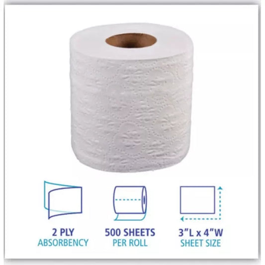 Bathroom Tissue 2-Ply Standard Sheet White (500-Sheets/Roll, 96-Carton)